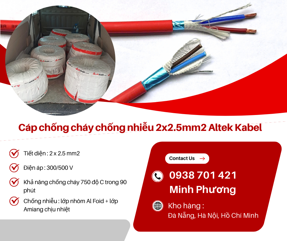 Dây cáp điện chống cháy chống nhiễu Altek Kabel 2x2.5mm2 Huế, Bình Định, Phú Yên